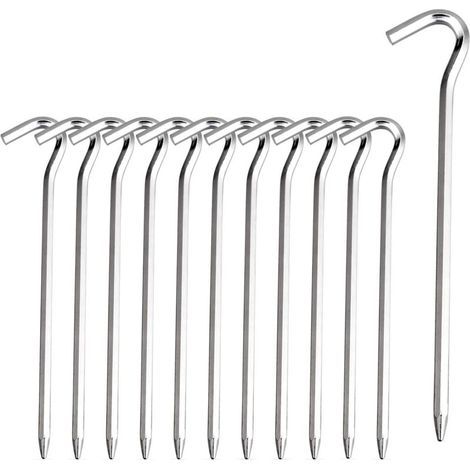 Piquets de tente en aluminium pour camping en plein air, argentés, 18 cm, lot de 12 pièces Accessoires de camping (1/5)