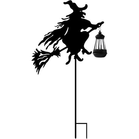 Lampe solaire de jardin en forme de chat (lot de 1) – Lampe sur piquet étanche pour pelouse et extérieur, lampe décorative en métal (lanterne noire style sorcière) (1/3)