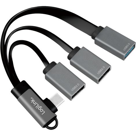 Hub USB-C 3.2 Gen1 90° LogiLink 3xUSB 5Gbs alluminio 0.15m trasferimento veloce (1/5)