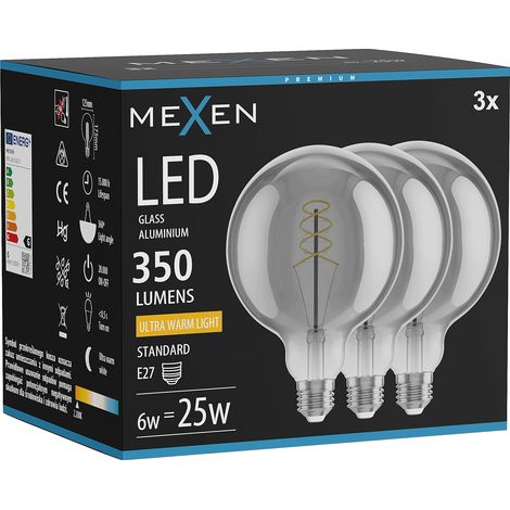 Mexen Vintis 3x Ampoule filament spirale LED E27, G125, 6W, Chaude - 2200K, 350 lm, fumée - L168-E27-0622-70x03 (1/5)
