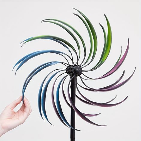 Grande éolienne d'extérieur colorée : moulin à vent en métal, rotation à 360°, moulin à vent décoratif pour jardin (1/4)