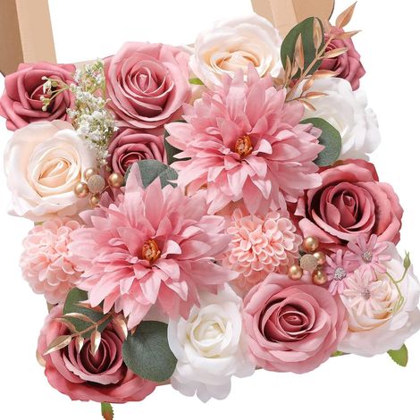 Conjunto de flores artificiales, rosas de espuma y seda, látex suave, para bodas, decoración del hogar y centros de mesa. (1/5)