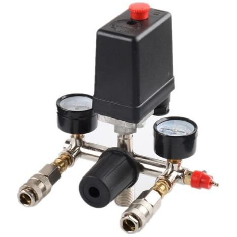 SABIR Pressostat de Compresseur d'Air G1/4" avec Double Sorties et Régulateur de Jauges de Soupape de Sécurité Accessoire d'Outil Pneumatique SF20 (1/5)
