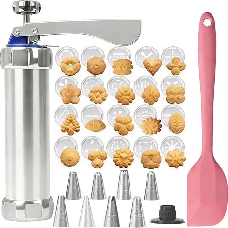 Stainless Steel Biscuit Press Syringe with Patterns, Nozzles and Spatula Biscuit Syringe Dough Press for Decor (1/5)