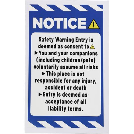 5pcs Panneau Non Responsable des Accidents ou des Blessures, 25x15cm en Vinyle Entrez à Vos Risques et Périls pour Bureau et Entrepôt (1/5)