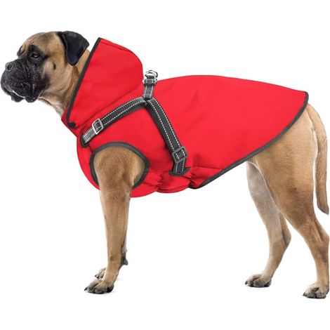 Impermeabile per cani con cappuccio riflettente, giacca antipioggia regolabile per cani di piccola, media e grande taglia e cuccioli (Rosso, XL) (1/5)
