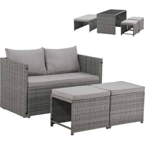 SVITA ATHINA Sitzgruppe Outdoor Gartenmöbel Set Balkonmöbel Polyrattan Grau (1/5)