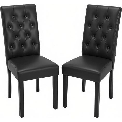 Chaise de salle à manger confortable en cuir synthétique et bois massif, dossier haut ergonomique, lot de 2 (1/5)