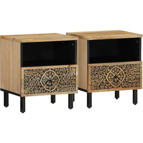 Tables de chevet 2 pcs 40x33x46 Bois de manguier solide (1/5)