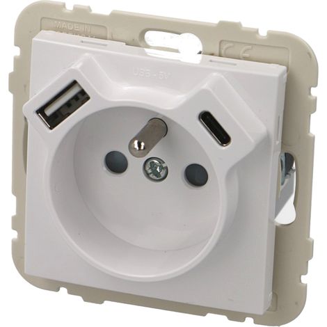 Prise de courant 16A 2P+T blanc Efapel Logus 90 USB A + USB C (1/2)