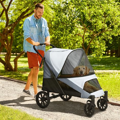 Poussette pour chien, poussette pliable pour grands chiens, poussette pour animaux de compagnie à 4 roues, laisses de sécurité, freins, grise (1/5)