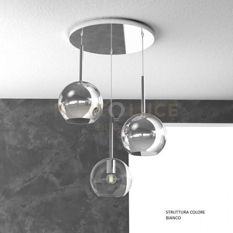 SOSP. BIANCO TONDA 3 LUCI VETRI TUTTI MEDIO (1 X TRASPARENTE + 2 X CROMO) 1155BI-S3 TM-TC
