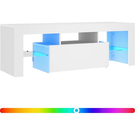 MAISON LA VIE Meuble TV - Banc TV - Meuble De Rangement avec lumières LED Blanc 120x35x40 cm