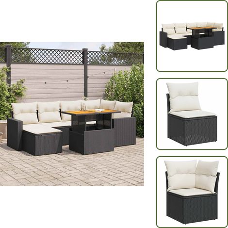 vidaXL Salon de jardin 7 pcs avec coussins noir résine tressée (1/5)