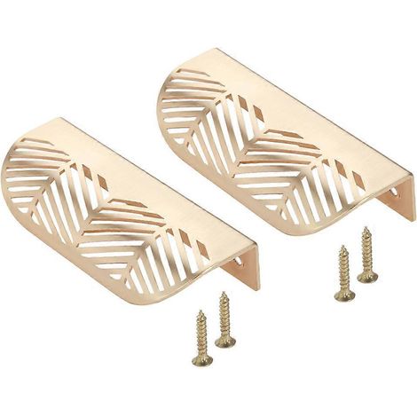Lot de 2 poignées de porte de cuisine en alliage de zinc doré/gris, en forme de feuille, style nordique simple, finition cuivre brossé 9025. (1/5)