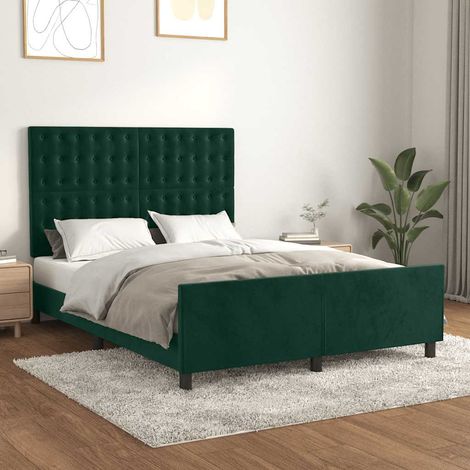 Cadre de lit sans matelas vert foncé 140x190 cm velours (1/5)