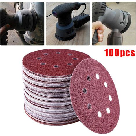 Dischi abrasivi in velcro da 127 mm con 8 fori, 100 pezzi, grana 80-3000, ossido di alluminio per levigatrici orbitali (1/5)