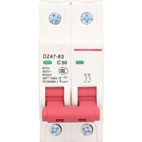 Disjoncteur miniature 2P avec fenêtre de visualisation ergonomique, protection contre les surcharges jusqu'à 50 A (1/5)