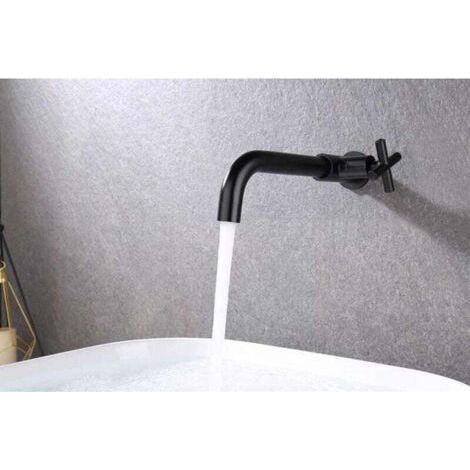 NALOOKAMIC Mitigeur de lavabo en laiton robinet d'eau froide montage mural eau froide support mural 1/2 pouce baignoire raccord mural,Noir mat