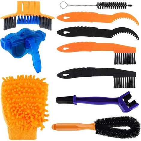 OIMG Juego de limpieza profesional para bicicletas de 10 piezas, Limpiador de cadena multifuncional para bicicletas, Limpieza de cadena, Cepillo (1/5)