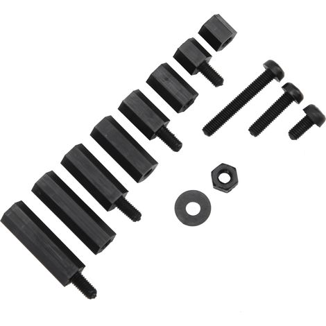 Kit d'assortiment de vis, écrous et goujons M3 hexagonaux en nylon, noir, en boîte. (1/5)