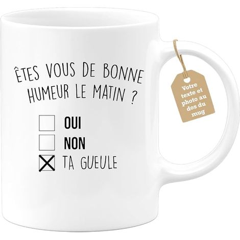 Café-Croissant - Mug Texte Photo Humour Êtes-Vous De Bonne Humeur Le Matin Oui Non - Tasse Collègue Homme Femme - Blanc/Céramique (1/3)