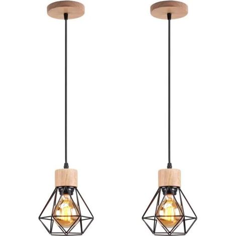 Set aus 2 industriellen Kronleuchtern, Deckenleuchten mit Metallkäfig, Vintage-Pendelleuchten, Hängelampen mit warmweißen Glühbirnen, verstellbare Kabellänge
