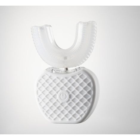 Spazzolino Elettrico Automatico per Adulti, Spazzolino Elettrico ad Ultrasuoni a 360°, Spazzolino Elettrico da Viaggio in Silicone Alimentare a Forma di U, Bianco (1/5)