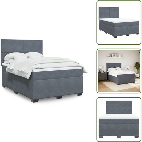 The Living Store Giroletto a Molle con Materasso Grigio Scuro 160x200 cm Velluto - Materasso a molle insacchettate
