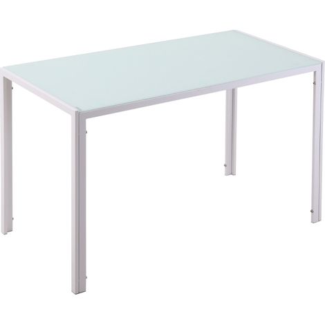 Table à manger rectangulaire 120 x 60 x 75 cm pour 4 personnes, plateau en verre trempé blanc, structure en métal, style moderne pour cuisine et salle à manger  CHICFURN (1/5)