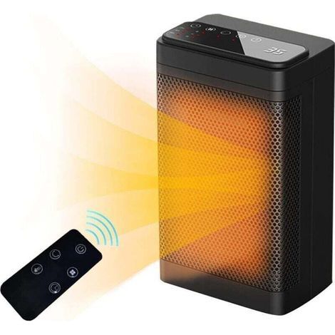 Chauffage d'appoint 1200 W/1500 W – Chauffage soufflant écoénergétique de 12 heures avec minuterie, protection contre la surchauffe et le basculement, oscillation à 70° pour les chambres (1/4)