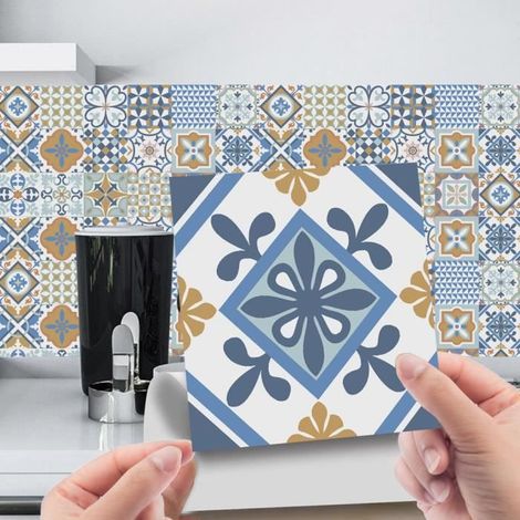 24 Pcs Stickers Carrelage Cuisine 15x15 cm Bleu Imperméable Adhésif Salle de bain Mural Autocollants (1/4)