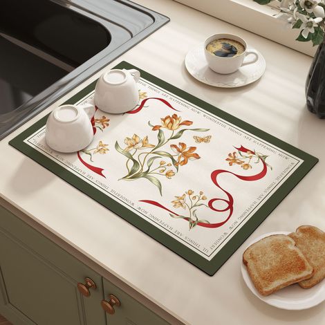 Tapis absorbant antidérapant pour cuisine – Tapis d’égouttement lavable et résistant aux taches, sous-assiette isolante pour plan de travail (40 x 60 cm, carré)-lsw