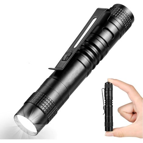 Mini Lampe de Poche LED Torche avec Clip pour Bricolage Travail 1AAA Piles Non Incluses 2 pièces 9cm Aluminium (1/4)