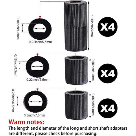 Jetec Lot de 4 boutons de commande de rechange avec 12 adaptateurs pour four/cuisinière/plaque de cuisson. Veuillez vérifier attentivement que les dimensions indiquées sur l'illustration correspondent (1/4)