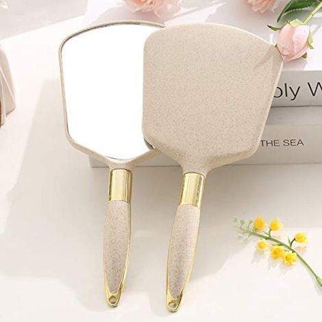 Miroir - Miroir à Main avec Poignée - Miroir de Maquillage et Miroir de Rasage - 1 Pièce - Maison et Voyage Beige (1/3)