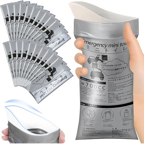 20 Pack Disposable Urinal Bags for Travel Women Men 700ML Portable Emergency Toilet for Car, Camping (1/5)