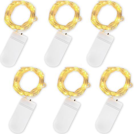 (Warm White) Battery Operated String Lights, 6-Piece Set Fairy String Lights 2m 20 LEDs Waterproof Copper String Lights for Birthday, Party, Wedding, Christmas, Lawn Decoration (1/5)