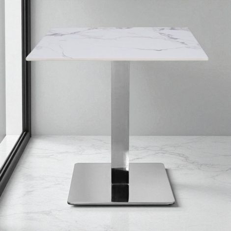 Tavolo ristorante bar top per esterno 80x80 cm effetto Marmo venato e base argento H 75 (1/5)
