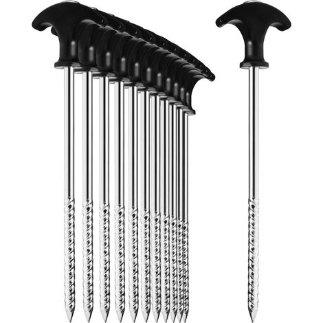 12x piquets de Tente en Acier, piquets de Sol Robustes idéal pour les sols normaux et durs avec une poignée en T (1/5)
