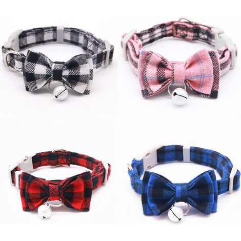 Lot de quatre colliers pour chat avec nœud papillon et clochette - Colliers de sécurité à dégagement rapide pour chatons - 19-29 cm (1/4)