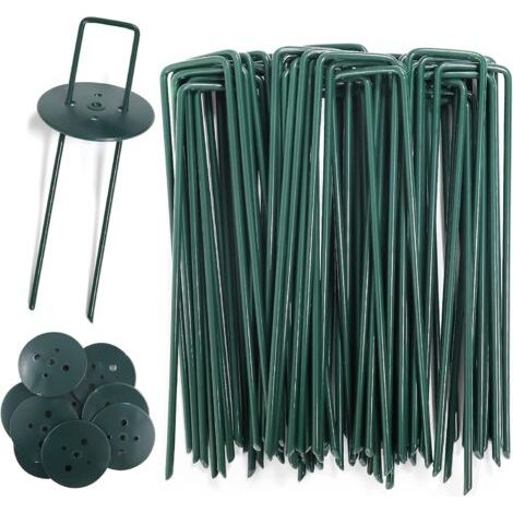 Piquets de Jardin,Piquets de Fixation de Jardin pour Toile de Paillage,Le Treillis Métallique et Les Filets,45 Pièces Pelouse Agrafes et 10 rondelles(150 mm/Ø 3 mm)