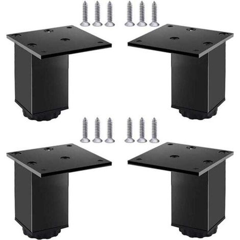 Pieds de meubles réglables en aluminium, lot de 4, pour meubles, canapés et tables, noir, 8 cm (plage de réglage 80-98 mm) (1/4)