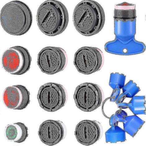 Kit de rechange pour aérateurs de robinet (12+5 pièces) avec clé de démontage, buses d'aérateur universelles pour évier (1/4)