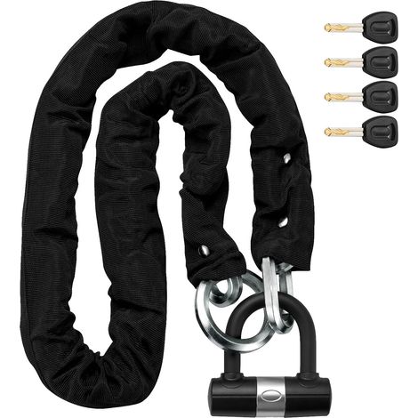 Antivol Moto Chaîne 12 mm en Acier Trempé avec Antivol U et 4 Clés, Chaîne pour Moto, Vélo Électrique, Scooter et Vélo, 120 cm – Argent (1/5)