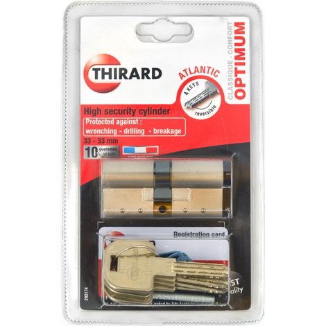 Thirard – Cylindre de serrure double sécurité 33x33mm nickelé débrayable – Protection anti-perçage, anti-arrachement – 4 clés réversibles (1/4)