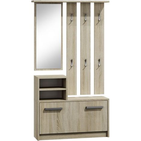 VITTORIA - Mueble recibidor - zapatero - 180x85x24cm - 6 ganchos + espejo + zapatero