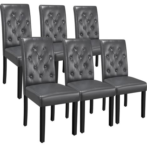 Chaises de Salle à Manger Lot de 6 Chaises de Salon en Similicuir Pieds en Bois Massif de Chêne Chaise de Chambre Assise Rembourrée et Confortable pour Maison Bureau Cuisine Bar Gris (1/5)