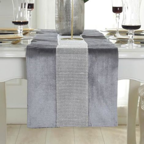 Chemin de table avec bande de diamants, chemins de commode rectangulaires pour table à manger - 32180CM, Gris (1/4)