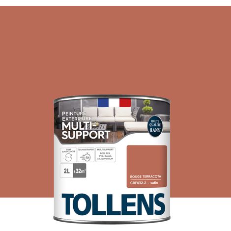 Peinture extérieure multisupport - Ultra résistante et économique - TOLLENS - Satin - Rouge Terracotta - 2L = 28m²